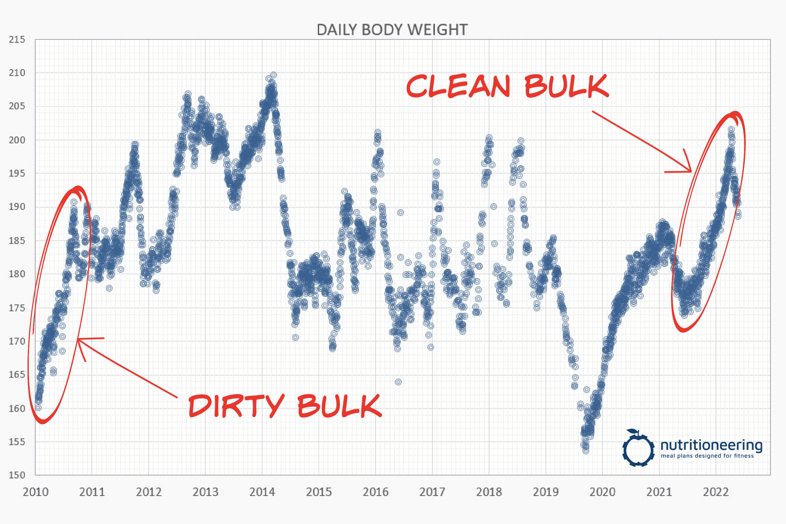 Dirty Bulk vs Clean Bulk Daily Body Weight