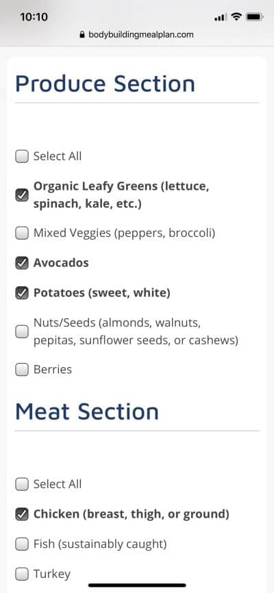 healthy grocery list screenshot