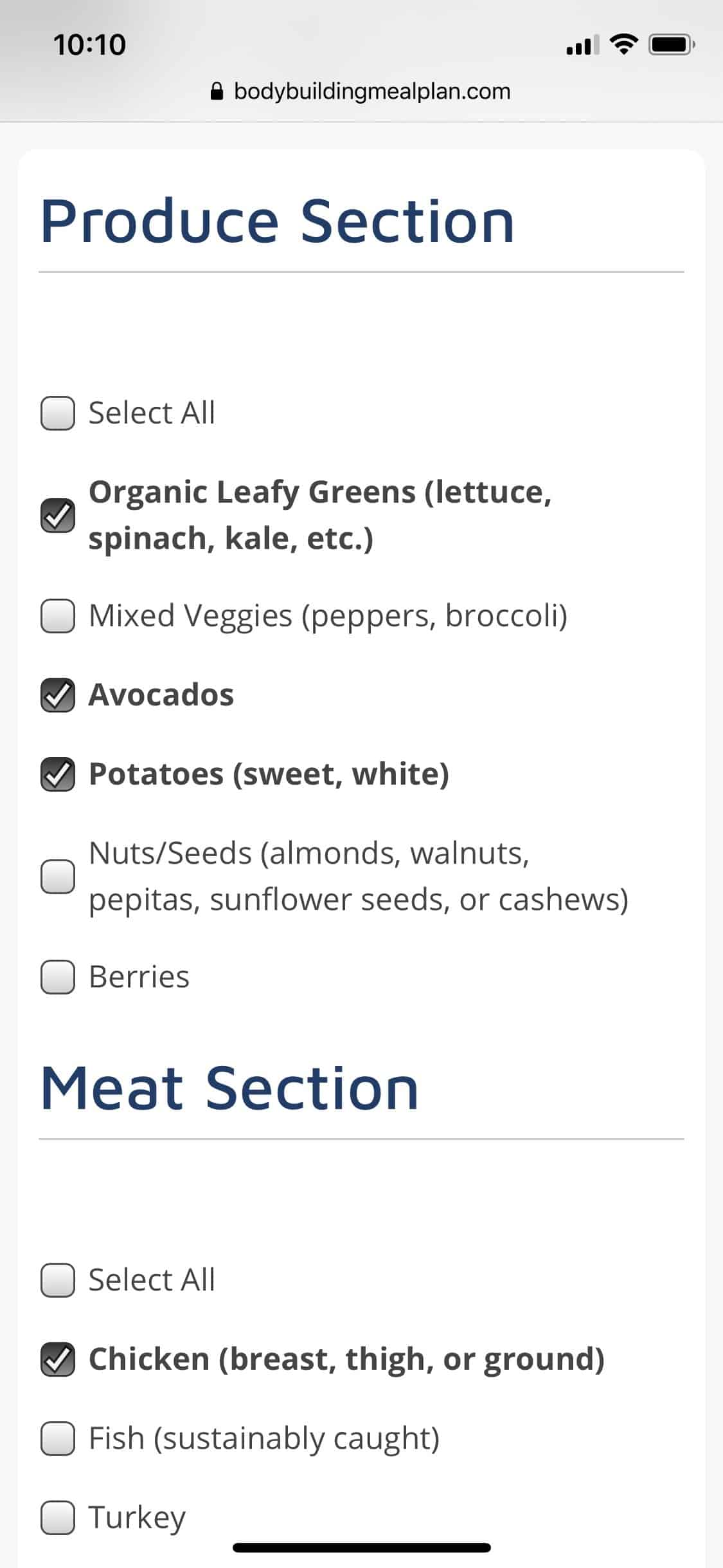 Grocery List – Nutritioneering healthy grocery list screenshot