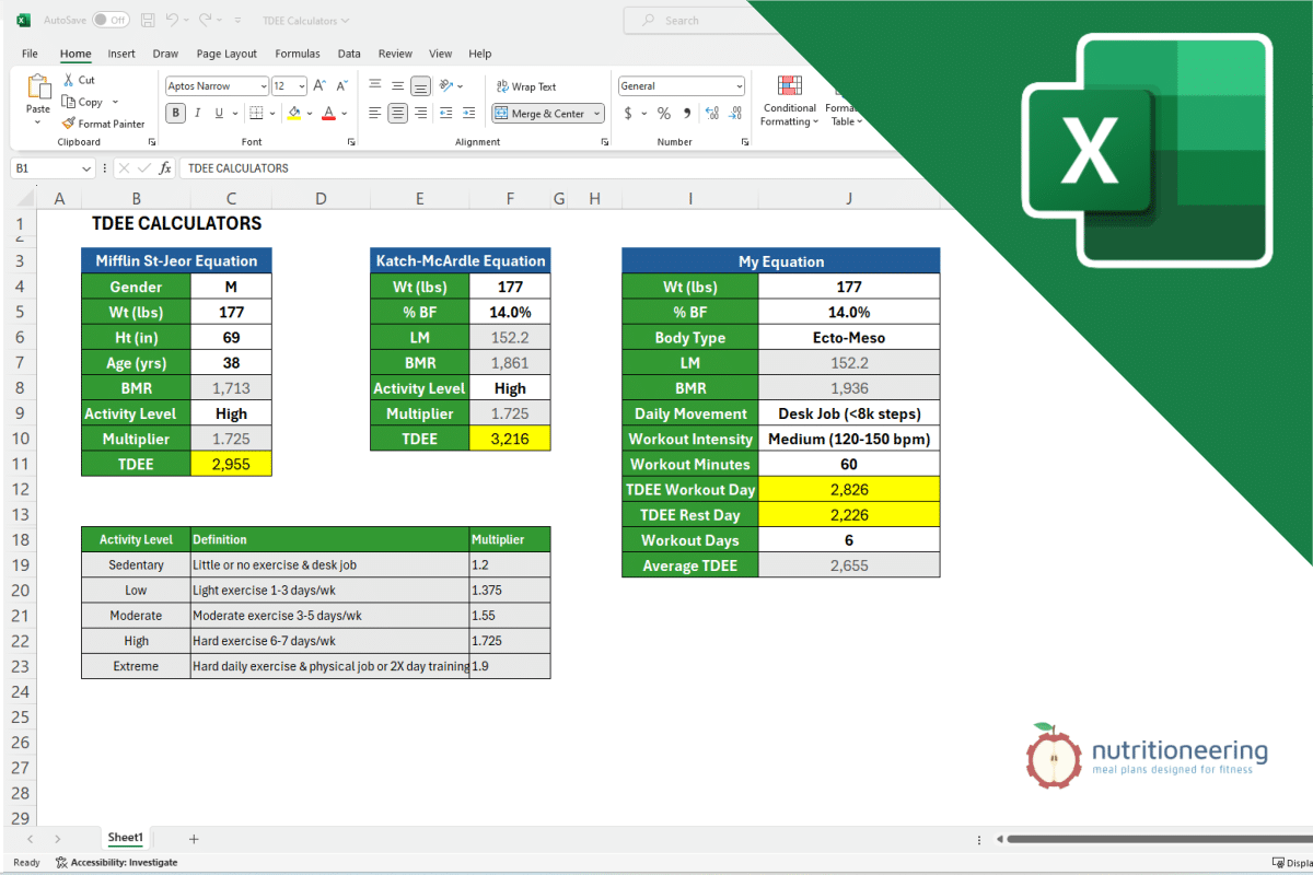 Download TDEE Calculator Excel